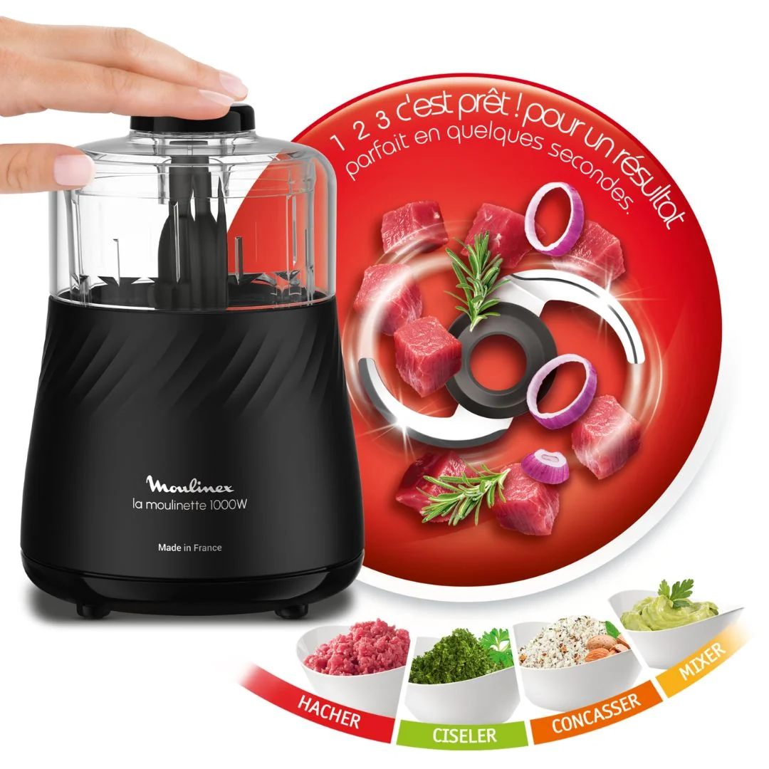 Moulinette Multifonctions Moulinex + Bol Gratuit 1000W - Dpa7R8 - Noir – Image 7