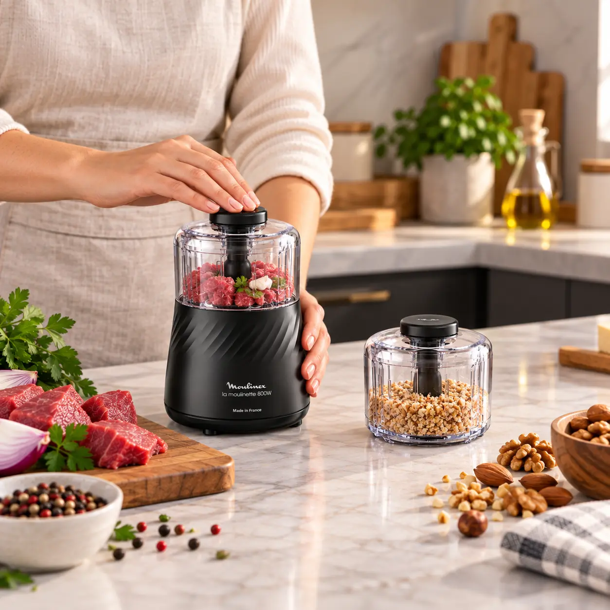 Moulinette Multifonctions Moulinex + Bol Gratuit 1000W - Dpa7R8 - Noir – Image 2