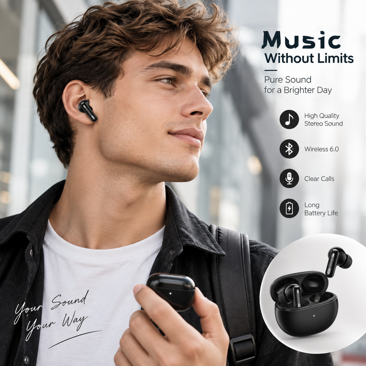 Ecouteurs Earbuds Bluetooth Sans fil TWS-N42 - Noir – Image 5